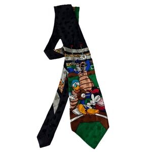 Vintage The Disney Store Mickey Mouse Novelty Necktie 100% Silk Baseball Goofy